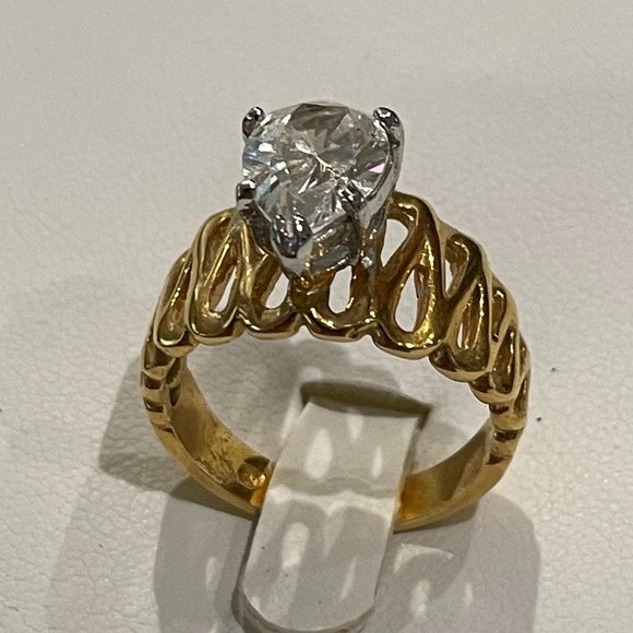 None Jewelry - Gold Ring with CZ Marquise Shape Stone